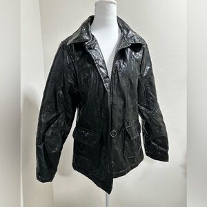 Vintage Black Embroidered Shiny Jacket – XL